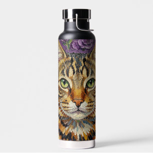 Bouteille D'eau Félin & Floral   Chat Artistique Mignon 
