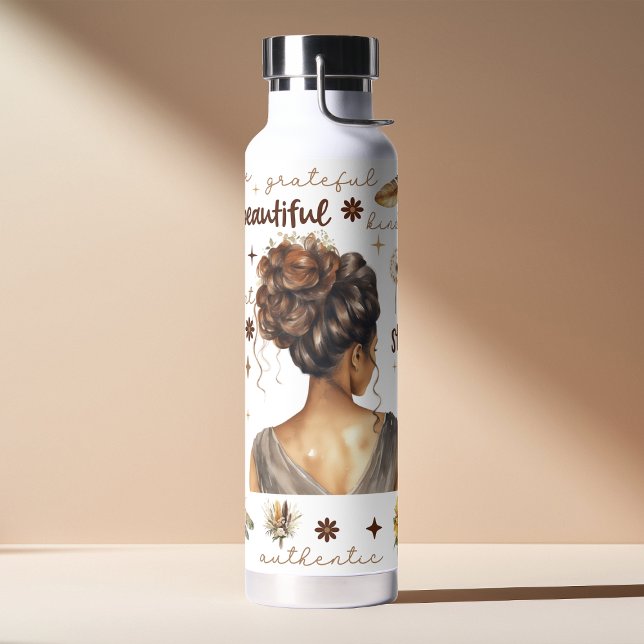 Bouteille D'eau Femme Africaine Avec Affirmation De Boho De Cheveu (Créateur téléchargé)