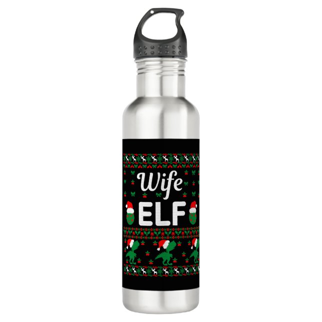 Bouteille D'eau femme elf noël laide pull (Devant)