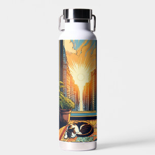 Bouteille D'eau Femme regardant le lever du soleil avec son chat
