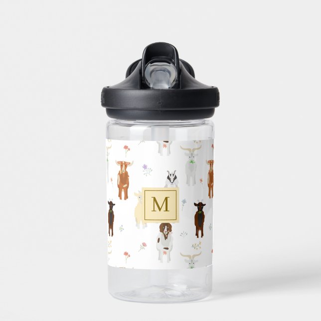 Bouteille D'eau Ferme de chèvres mignonnes Monogrammé  (Avant)
