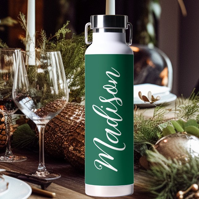 Bouteille D'eau Festif Vert Noël Blanc Nom manuscrit (Créateur téléchargé)