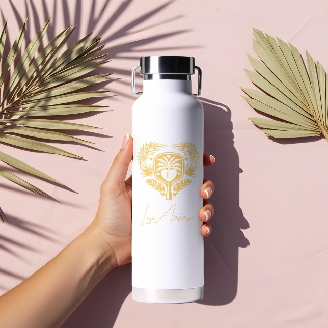 Bouteille D'eau Fête des mariées de Pickleball Retro Tropical Palm (Retro Tropical Palm Tree Pickleball Bridal Shower Water Bottle)