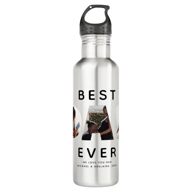 Bouteille D'eau Fête des pères personnalisée Collage photo meilleu (Devant)