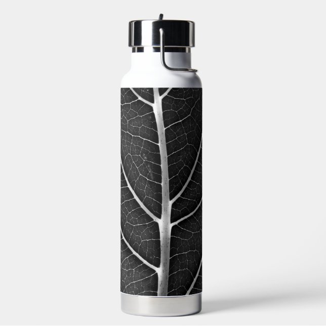 Bouteille D'eau Feuille lumineuse noir et blanc en gros plan (Gym)