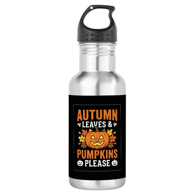 Bouteille D'eau Feuilles d'automne Citrouille Halloween Design (Devant)