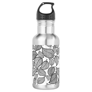 Bouteille D'eau Feuilles noirs en blanc
