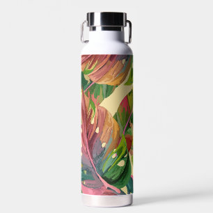 Bouteille D'eau Feuilles Tropicales Vibrantes Abstraites Thermique