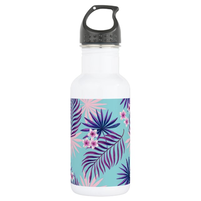 Bouteille D'eau Feuilles tropicaux et fleurs 2 (Devant)