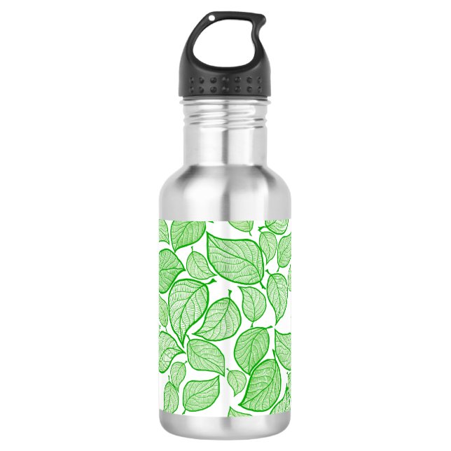 Bouteille D'eau Feuilles verts en blanc (Devant)