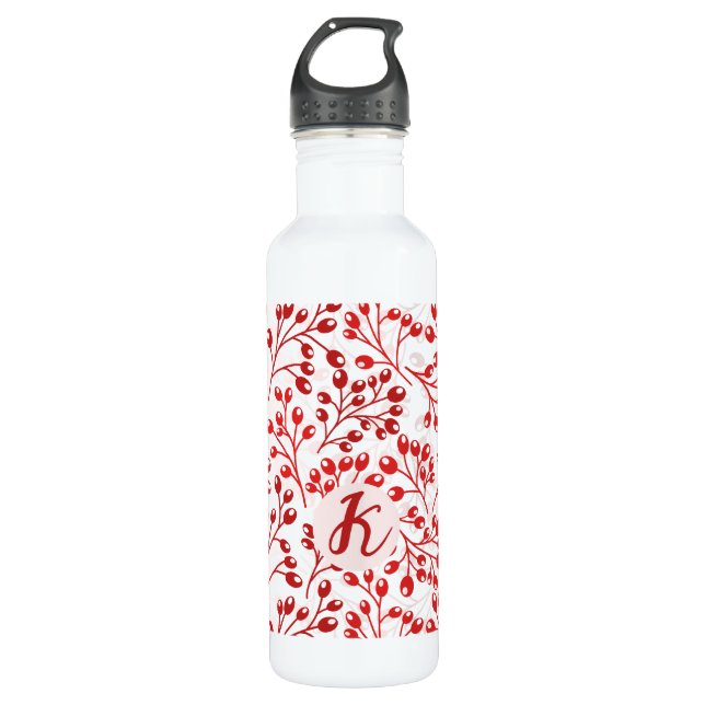 Bouteille D'eau Feuilleté rouge Motif moderne Élégant Monogramme (Devant)