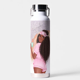 Bouteille D'eau Fille aux cheveux bouclés noirs avec faux brillant