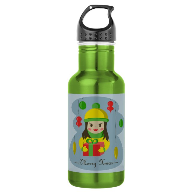 Bouteille D'eau Fille avec boîte cadeau de Noël (Devant)