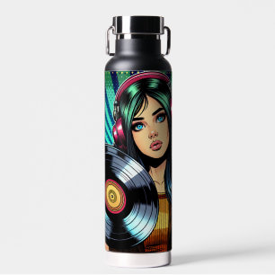 Bouteille D'eau Fille de style comic pop art cool avec album vinyl