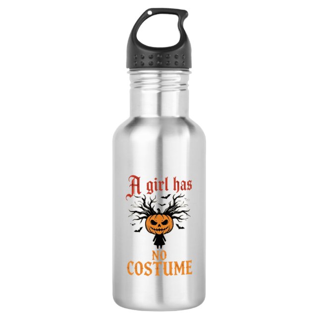 Bouteille D'eau Fille d'Halloween n'a pas de costume Citrouille (Devant)