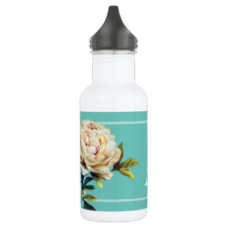 Bouteille D'eau Fille fleurie et turquoise Personnalisée