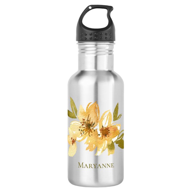 Bouteille D'eau Fille Florale Jaune personnalisée (Devant)