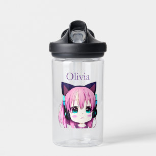 Bouteille D'eau Fille Kawaii personnalisée avec casque
