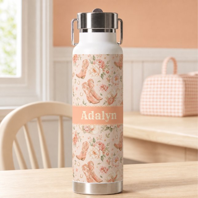 Bouteille D'eau Fille Peach Western Coquette Shabby Chic Monogramm (Créateur téléchargé)