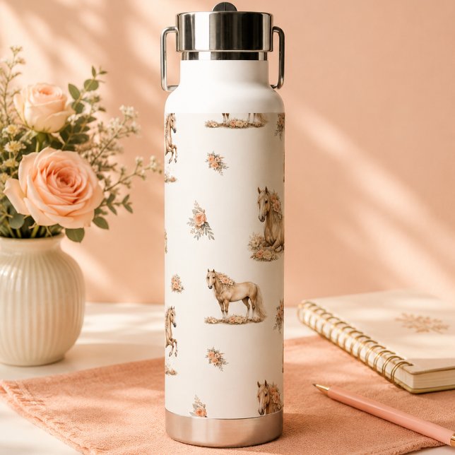 Bouteille D'eau Fille Pêche Cheval Roses Motif (Créateur téléchargé)
