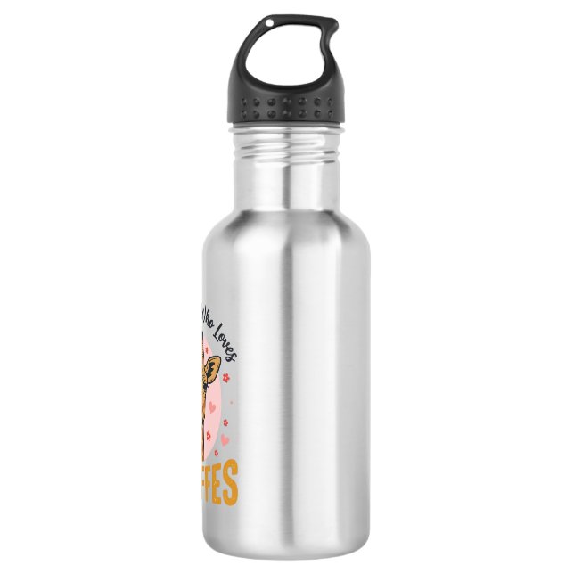 Bouteille D'eau Fille qui aime les girafes Design de gravure vinta (Devant)