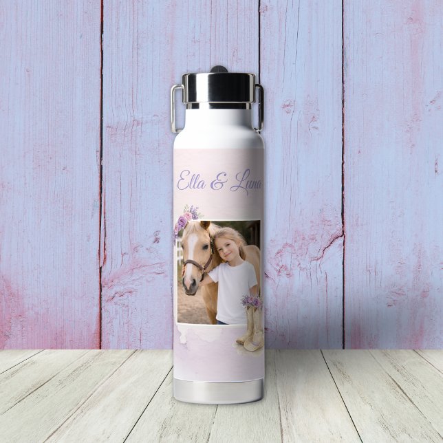 Bouteille D'eau Filles Cheval Floral Violet (Créateur téléchargé)