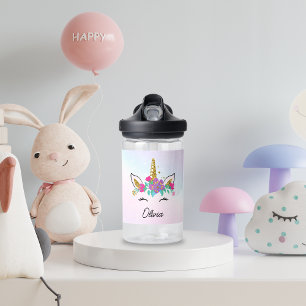 Bouteille D'eau Filles Cute Unicorne Et Aquarelle Rainbow Custom