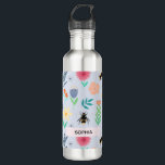 Bouteille D'eau Filles Fleurs botaniques mignonnes et enfants Moti<br><div class="desc">Ce design de bouteille d'eau pour enfants fantaisiste et mignon présente des illustrations uniques d'abeilles et de fleurs et un motif sur le thème de la nature,  avec la place pour vous d'ajouter votre nom de filles dans une belle typographie. Le cadeau botanique floral parfait pour votre enfant.</div>