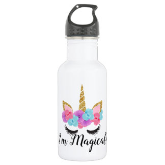 Bouteille D'eau Filles magiques de licorne d'or de fleurs