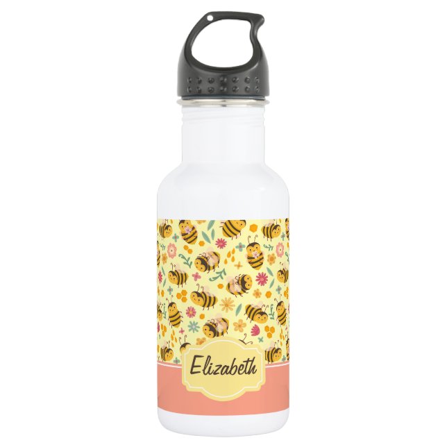 Bouteille D'eau Filles mignonne Bumble Bee Printemps Floral Patter (Devant)