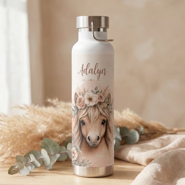 Bouteille D'eau Filles Mignonnes Boho Cheval Nom Personnalisé (Créateur téléchargé)