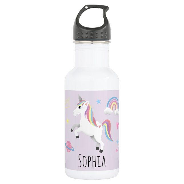 Bouteille D'eau Filles mignonnes licorne magique, arc-en-ciel et é (Devant)