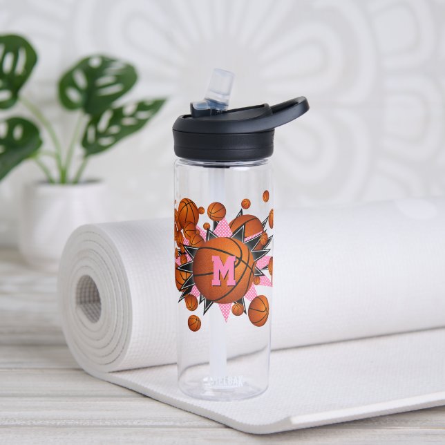 Bouteille D'eau filles sports rose noir basketball stars (Yoga)