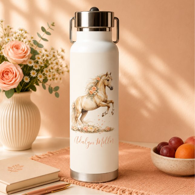 Bouteille D'eau Fillette Cheval Peach Monogramme Script Fantaisist (Créateur téléchargé)