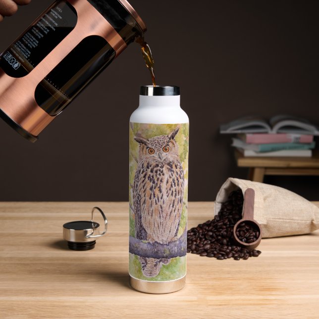 Bouteille D'eau Flaco le Grand-duc eurasien (Café (pivoté))