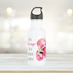 Bouteille D'eau Flamant rose Aquarelle Exotique Rose Moderne Avec<br><div class="desc">Moderne Minimale Vert Et Blanc Bonjour Et Vous Nom</div>
