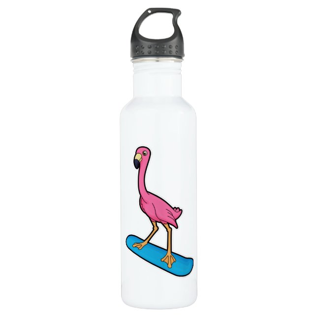 Bouteille D'eau Flamant rose en Snowboard avec Snowbaord (Devant)
