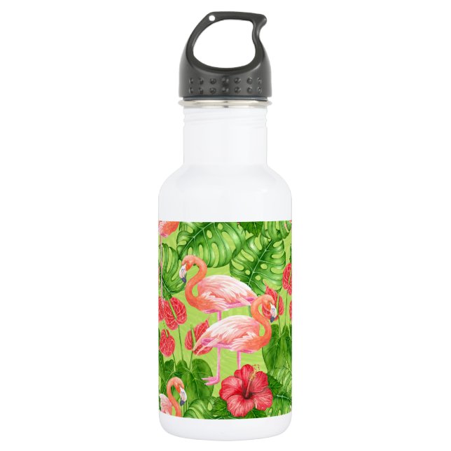 Bouteille D'eau Flamant rose et plantes tropicaux (Devant)