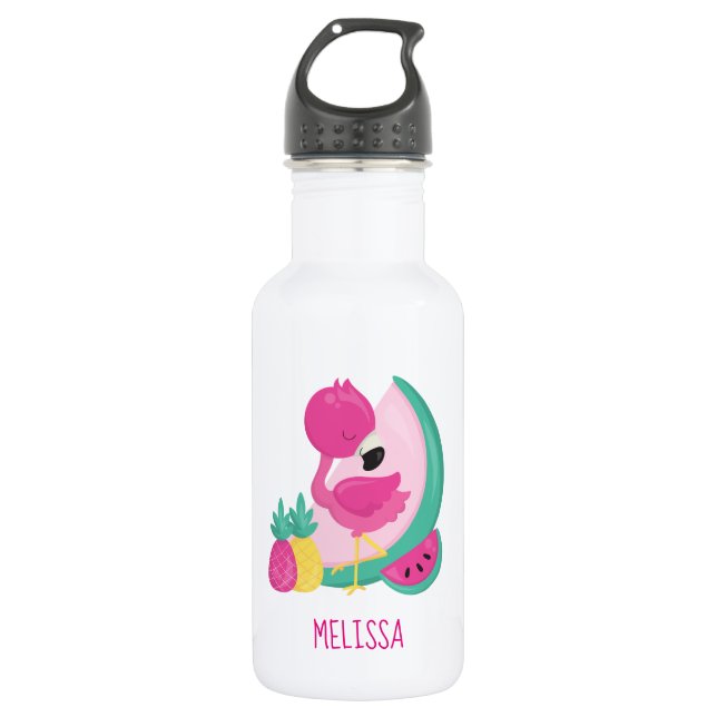 Bouteille D'eau Flamant rose rose avec pastèque et ananas (Devant)
