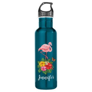 Bouteille D'eau Flamant rose rose & Hibiscus Tropical Fancy