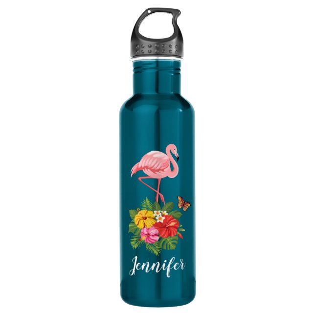 Bouteille D'eau Flamant rose rose & Hibiscus Tropical Fancy (Devant)