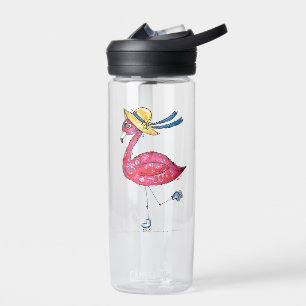 Bouteille D'eau Flamant rose rose mignon et capricieux sur les pat