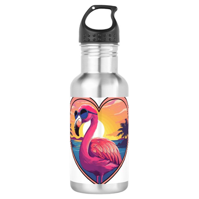 Bouteille D'eau Flamant rose sur la plage (Devant)