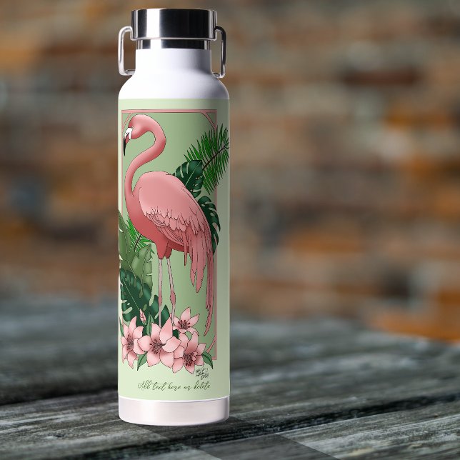 Bouteille D'eau Flamant Rose Tropical Feuilles de Palmier Vert Lys (Créateur téléchargé)