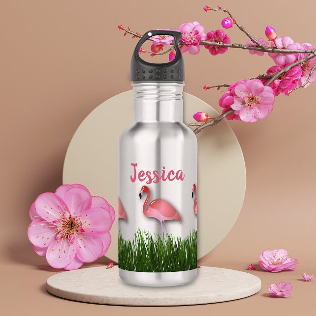 Bouteille D'eau Flamants roses Dans L'Herbe (Créateur téléchargé)