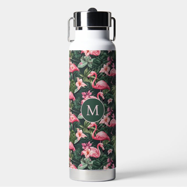 Bouteille D'eau Flamants roses rose monogramme sur mesure Motif tr (Salle de sport)