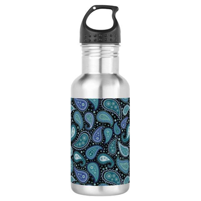 Bouteille D'eau Fleur bleue Paisley Rétro (Devant)