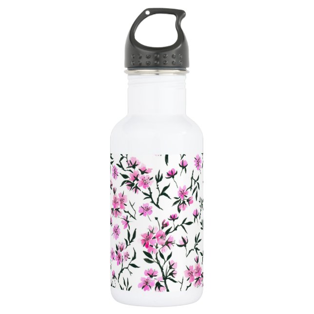 Bouteille D'eau Fleur de cerisier blanc sur blanc (Devant)