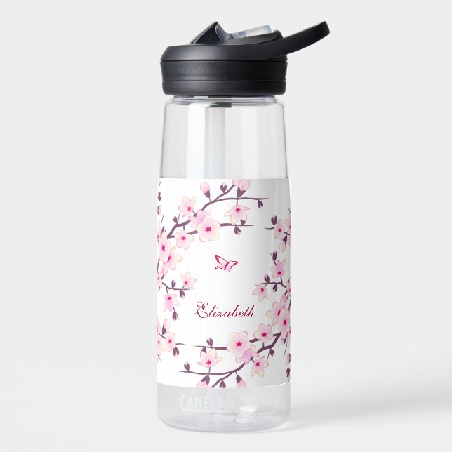 Bouteille D'eau Fleur de cerisier | Monogramme blanc rose (Gauche)