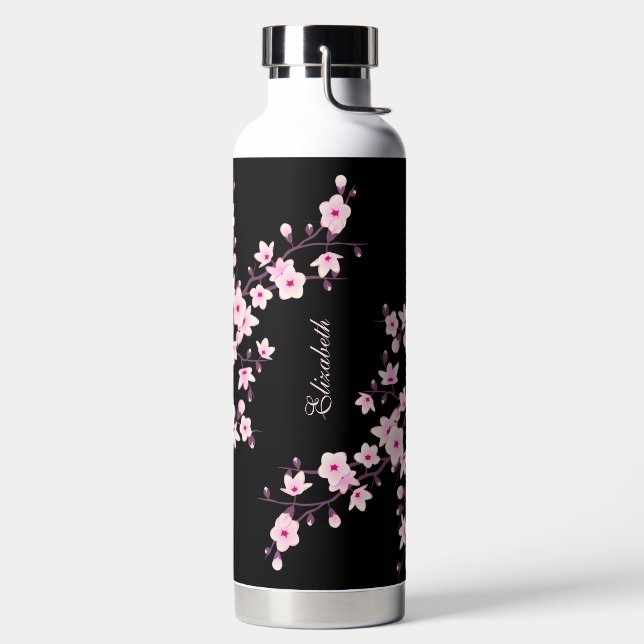 Bouteille D'eau Fleur de cerisier | Monogramme noir rose (Droite)